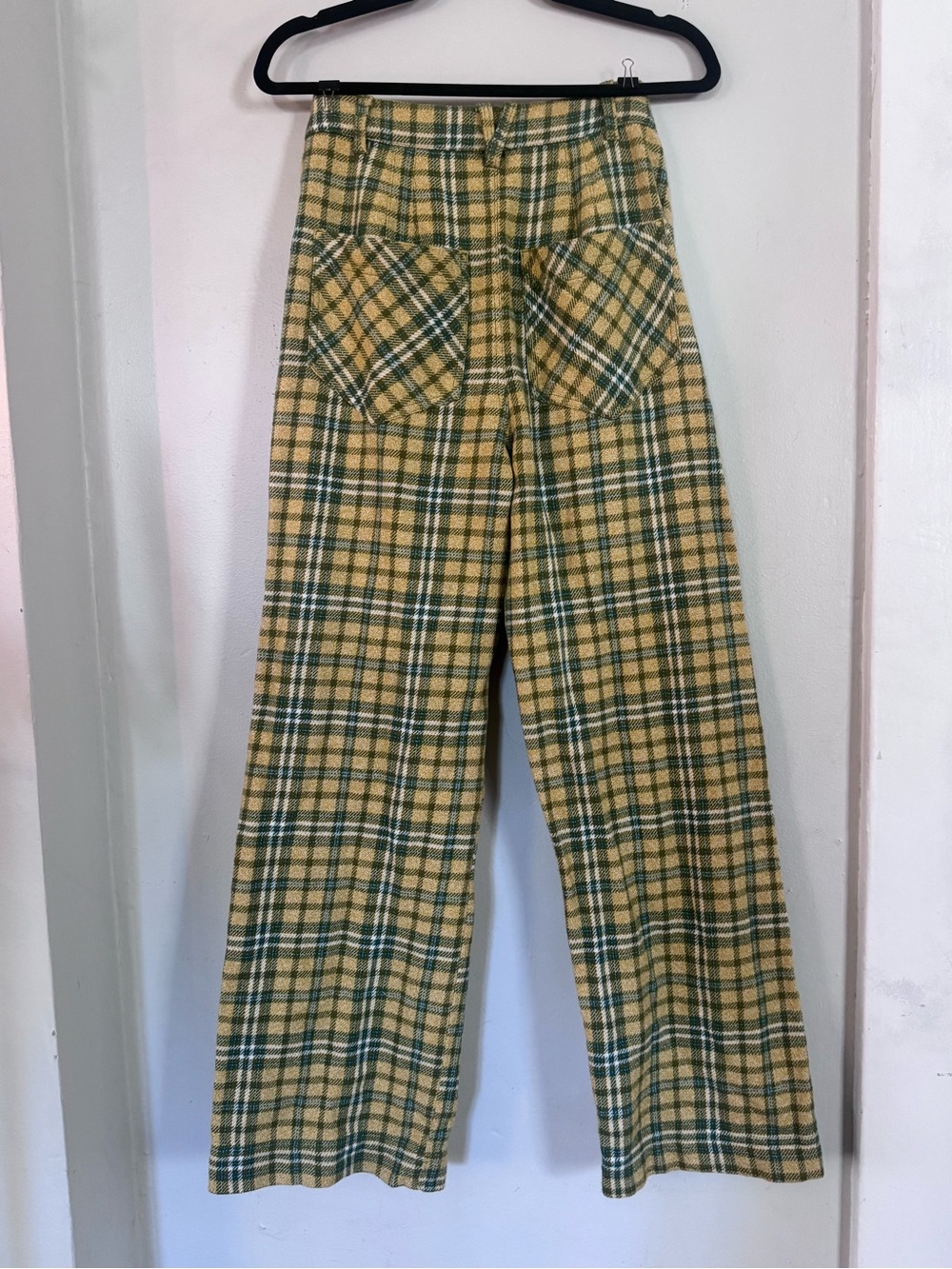 Free People Shape Up Plaid Trousers Yellow & Green Wide-Leg Pants - Picture 5 of 5